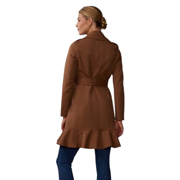 New York & Company Brown Double-Breasted Belted Trench Coat Ruffle Hem Womens XL - Picture 10 of 16